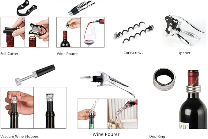 Wine Opener,Wine Bottle Opener, Wine Accessories Areator Wine Opener Kit, Red wine Corkscrew Set with Wood Case,Wine Gift with Luxury Packaging