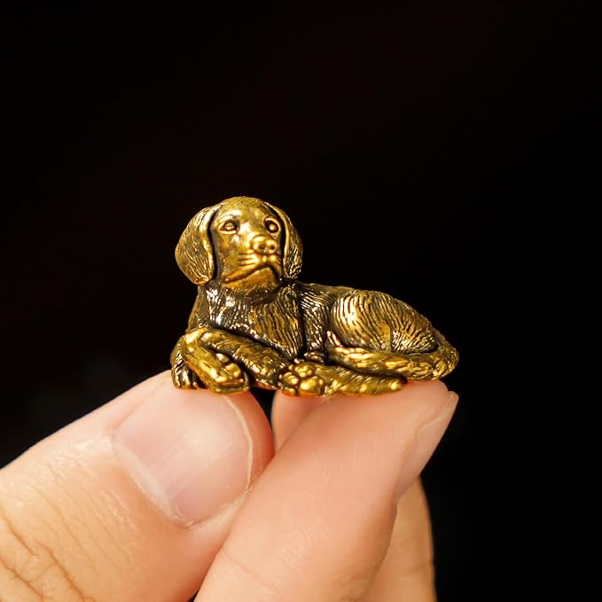 Solid Brass Sleeping Dog Statue - Handcrafted Vintage Awakening Puppy Sculpture, Cute Retro Desk Decor for Home & Office, Unique Gift for Dog Lovers, Collectible Art Figurine for Shelves