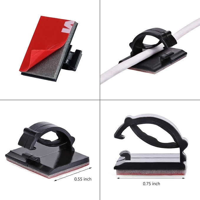 Adhesive Clips Strong Wire Holders 100 Pack Self-Adhesive Wire Clip Cable Cord Desk Management for Office Home and Car
