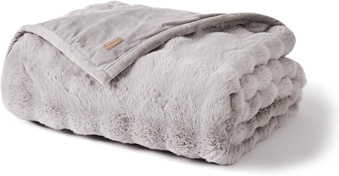 EverGrace Ultra Soft Luxury Fluffy Faux Rabbit Fur Throw Blanket, Thick Warm Bubble Throw for Bed, Cozy Plush Reversible Blankets for Couch, Chair, Sofa, Taupe, 60x80 Inches
