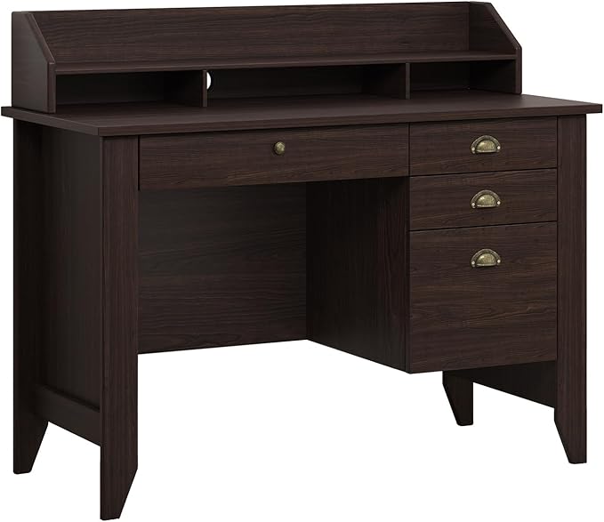 4 EVER WINNER Small Desk with Drawers, Office Desk with File Drawer and Monitor Stand, Writing Desk Study Table for Small Spaces, Espresso