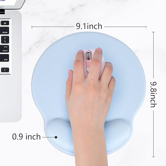 Hsurbtra Ergonomic Mouse Pad with Wrist Rest Support, Gel Mouse Pads with Non-Slip PU Base, Pain Relief Memory Foam Computer Mat, Cute Office Supplies Desk Decro Accessories, Sky Blue