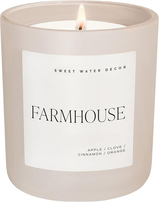 Sweet Water Decor Farmhouse Candle - Apple, Clove, Orange, Cinnamon Scented Candles for Home - 15oz Tan Jar, 70+ Hour Burn Time, Made in The USA - Refreshing Apple Scented Candles