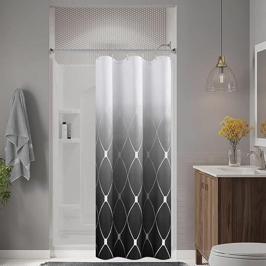 Small Stall Barn Door Black and White Shower Curtain 36x72 Inch, Narrow Half Waffle Weave Morden Black Shower Curtain for Bathroom, Bath Curtains, Durable and Machine Washable