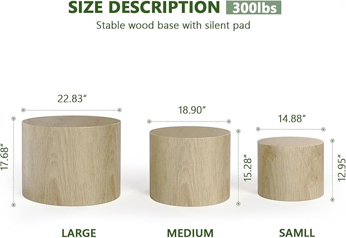 Vikiullf Nesting Coffee Table Set of 3, Round Wooden Coffee Tables, Modern Circle Table for Living Room Side Table End Table, Saving Space Design and No Need Assembly,Natural Wood Grain