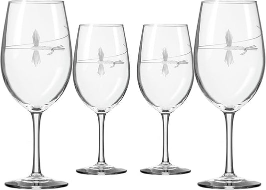 Rolf Glass | Fly Fishing All Purpose Wine Glass 18 Ounce | Set of 4 | Large Wine Glasses | Lead-Free Crystal Glass | Engraved All Purpose Wine Glasses | Made in the US | Outdoor Lifestyle
