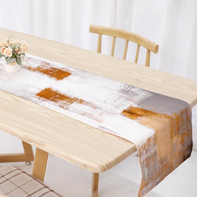 OYIMUA Orange and White Abstract Modern Table Runner, Art Rustic Kitchen Dining Table Decor for Holiday Home Party 13x36 Inches