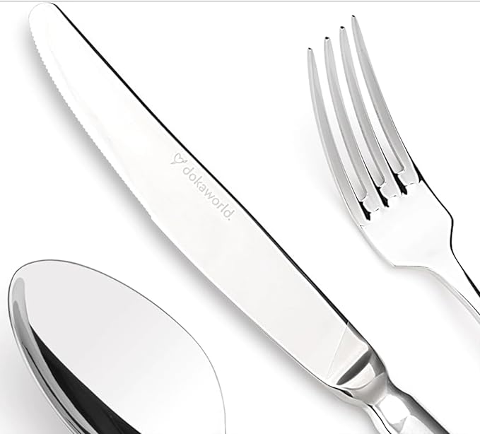Semi-Matte Design Flatware, Silverware Set for 8 persons, 40 Piece - Spoons, Forks, and Knives 18/10 Stainless Steel, Dishwasher Safe