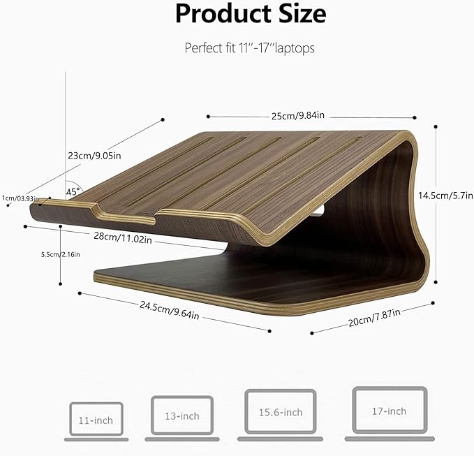 SAMDI Wood Laptop Stand for Desk,Laptop Holder Stand,Wooden Cooling Computer Holder,Suitable for Most laptops Heat Dissipation Shelf (Walnut)