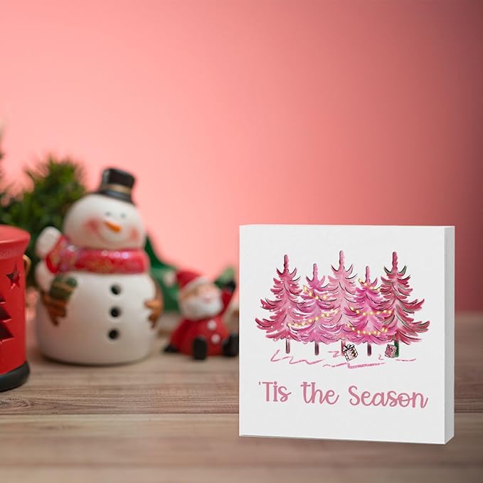 Tis' the Season Pink Christmas Vacation Movie Decor Xmas Sign 5 x 5 Inch