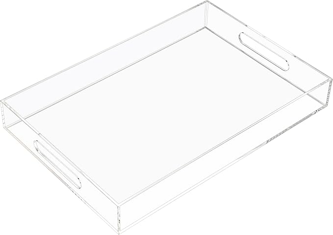 Clear Acrylic Serving Tray with Handles-Butler Trays for Coffee Table, Snacks,Breakfast in Bed, Kitchen Countertop,Vanity,Makeup Organizer,Ottoman (Clear, 10x15 Inches)