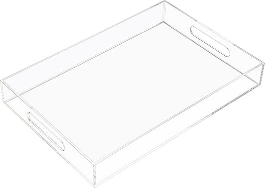 Clear Acrylic Serving Tray with Handles-Butler Trays for Coffee Table, Snacks,Breakfast in Bed, Kitchen Countertop,Vanity,Makeup Organizer,Ottoman (Clear, 10x15 Inches)