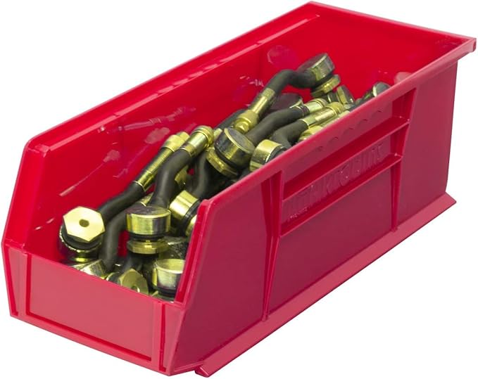 Akro-Mils 30234 AkroBins Plastic Storage Bins, Space-Saving Stackable Bins for Garage, Pantry, Craft Organization, 15" x 5" x 5", Red, 12-Pack