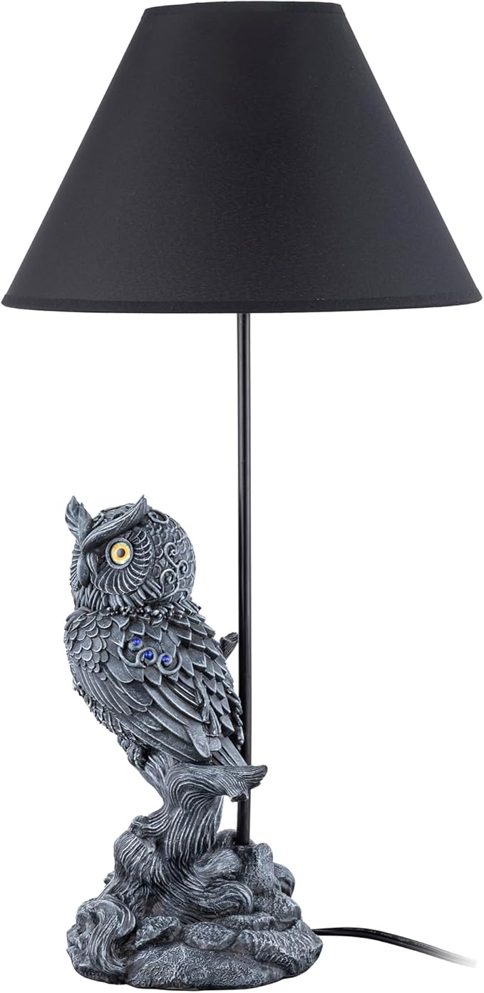 24.5" Wise Owl Table Lamp with Fabric Shade – Rustic Woodland Bedside & Nightstand Light, Farmhouse Animal Home Decor Accent, Nature Inspired Living Room Bedroom End Table Lighting
