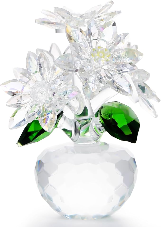 Enjinkail Handmade Crystal Daisy Figurine - Clear Glass Flowers Gifts for Women, Elegant Home Decor & Table Centerpiece