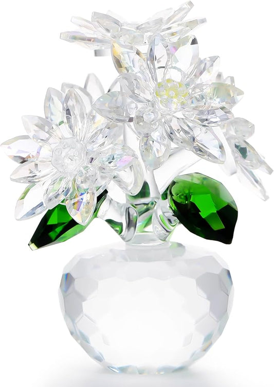 Enjinkail Handmade Crystal Daisy Figurine - Clear Glass Flowers Gifts for Women, Elegant Home Decor & Table Centerpiece