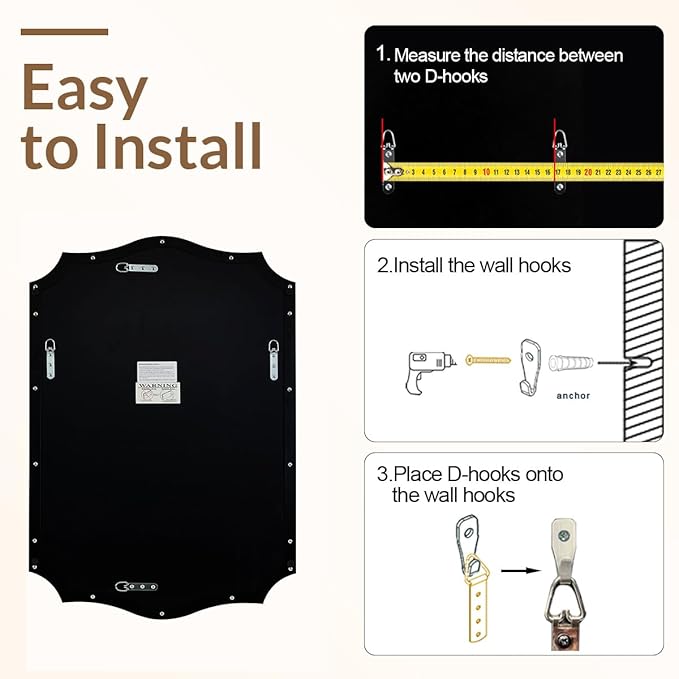 ANDY STAR Matte Black Bathroom Mirror, 24x32 Inch Scalloped Mirror for Bathroom, Black Irregular Mirror in Premium Stainless Steel 1“ Frame, Unique Wavy Shape, Italian Style