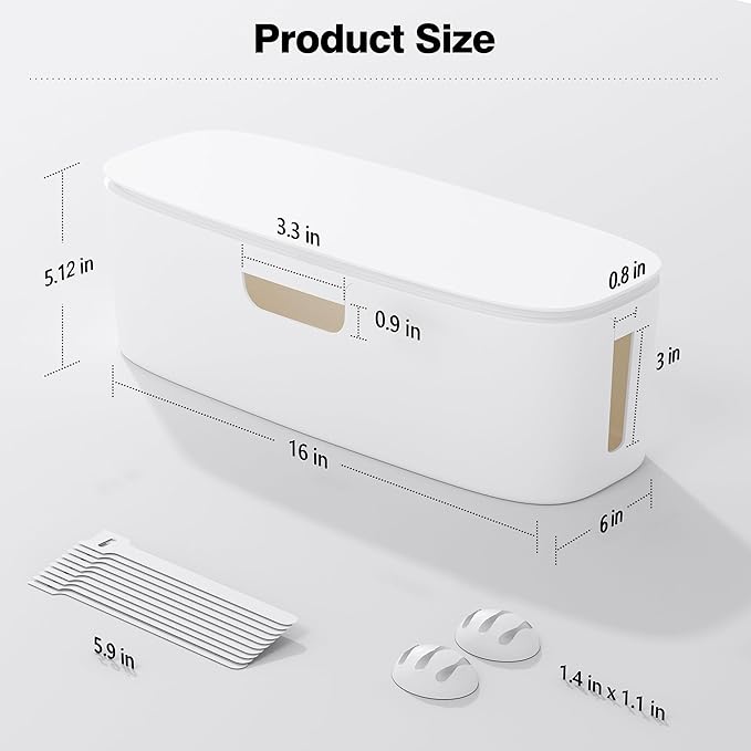 Cable Management Box - Large Cord Organizer Box to Hide Power Strip & Under Desk, TV Computer Wires Cable Organizer Box with Baby Proofs, Desk Cord Organizer for Home/Office - White