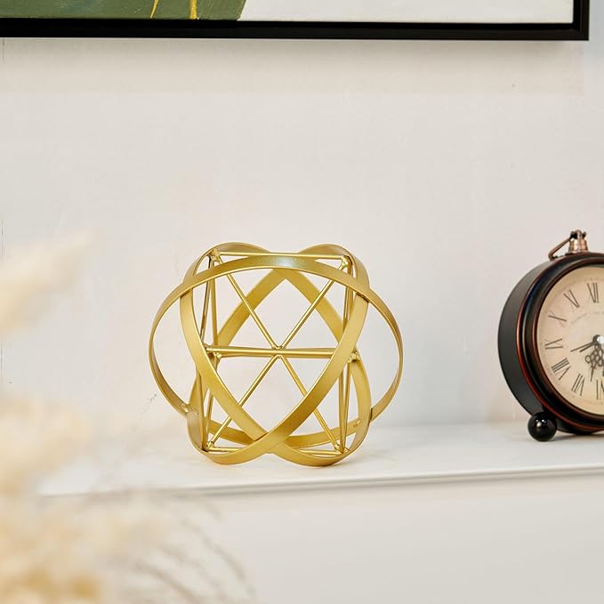 7 inches Metal Geometric Abstract Sculpture， Metal Geometric Sculpture Decor Sphere, Tabletop Decor for Living Room,Study,Bedroom,Modern Home Decor Accents
