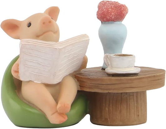 Mini Pig Figurine, Resin Home Decor, Lucky Animal Garden Statue for Micro Landscape