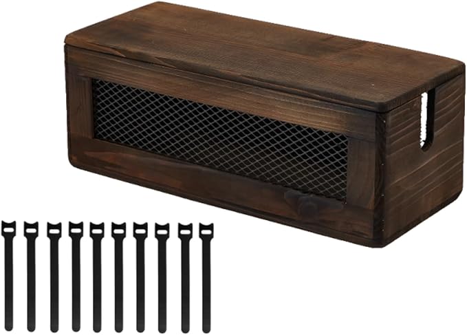 Chunful Large Wooden Cable Management Box 15.7 x 6 x 6.7 Inch - Cord Hider Organizer with Magnetic Lid & Ventilation - for Home/Office Desk