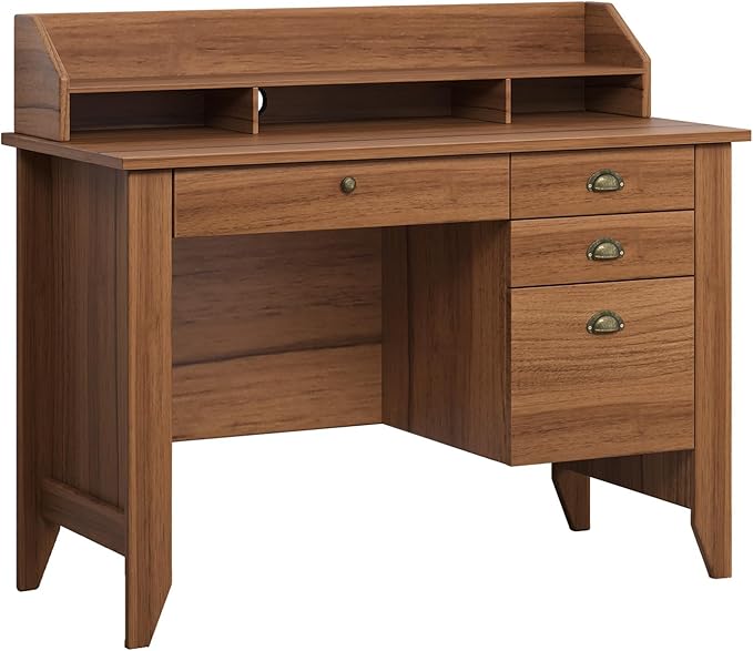 4 EVER WINNER Wooden Desk with Drawers, Small Desk with Monitor Stand and File Drawe, Office Desk with Drawers for Bedroom Small Spaces, Walnut