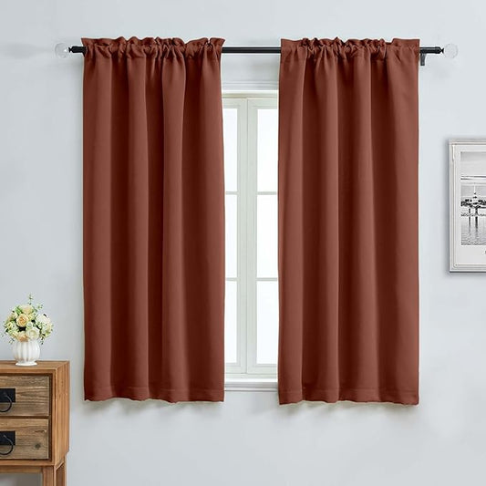 Aiyufeng Terracotta Blackout Curtains for Bedroom 63 Inch Length 2 Panels, Solid Thermal Insulated Energy Saving Rod Pocket Window Treatment Curtains Blackout Drapes, W40 x L63 Inch, Terracotta