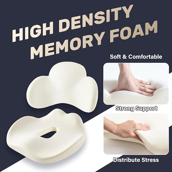 Coverado Seat Cushion and Lumbar Support Pillow for Car Office Chair, Ergonomic Memory Foam Desk Chair Cushion Back Support Pillow, Sciatica & Back & Tailbone Pain Relief Cushion