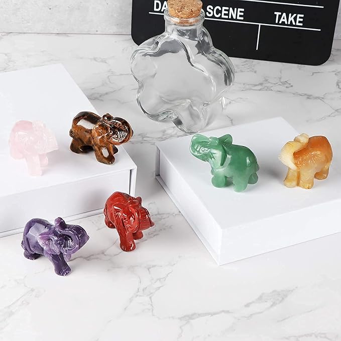 SMQ 2.0" Red Jasper Crystal Elephant Figurine Decor Women Gift Hand Carved Gemstone Good Luck Elephant Statue Decoration Healing Animal Stone for Home Office Living Room