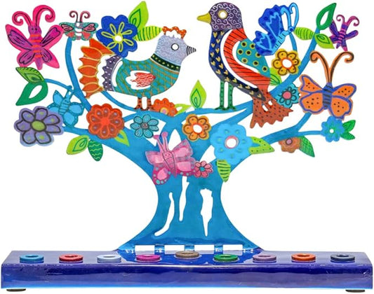 Yair Emanuel Menorah for Hanukkah | Colorful Hand Painted Design | Judaica Gift (Birds & Butterflies (HAY-1))