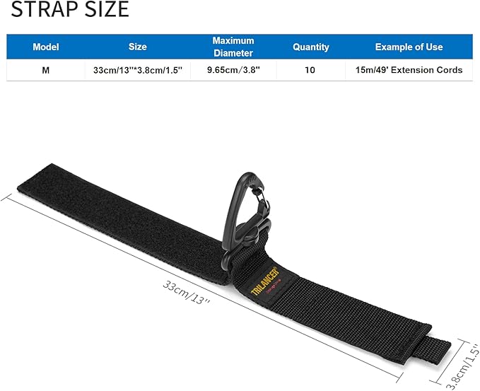 Heavy Duty Storage Straps(10-Pack), Trilancer Hook-and-Loop Cord Organizer and Hanger with Triangular Buckle to Hang on Walls for Cables,Wires,Rope,Hoses,Organization for Home,Garage or Workshop (10M)