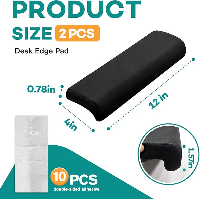 2 PCS Desk Elbow Pad L-Shape Desk Edge Cushion Ergonomic Desk Wrist Pad with High Density Foam Non-Slip Desk Arm Rest Pad for Offices Studios Gaming