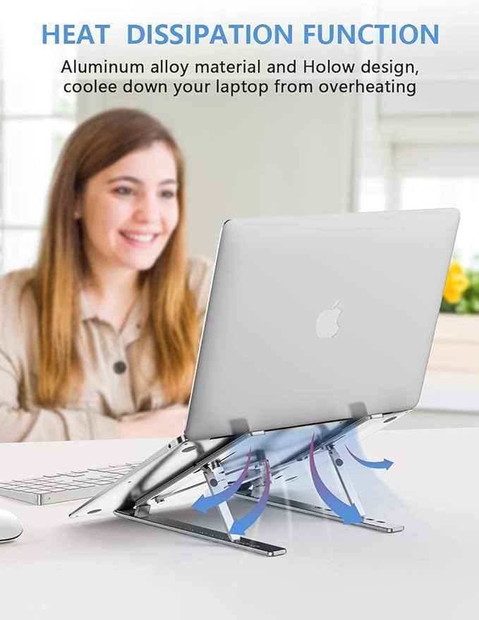 Laptop Stand, Adjustable Aluminum Foldable Portable Holder, Upgrade Whole Anti-Slip Silicone Pad, Laptop Riser for Desk Compatible with MacBook Air Pro/iPad, Lenovo and More 10-15.6” Tablets