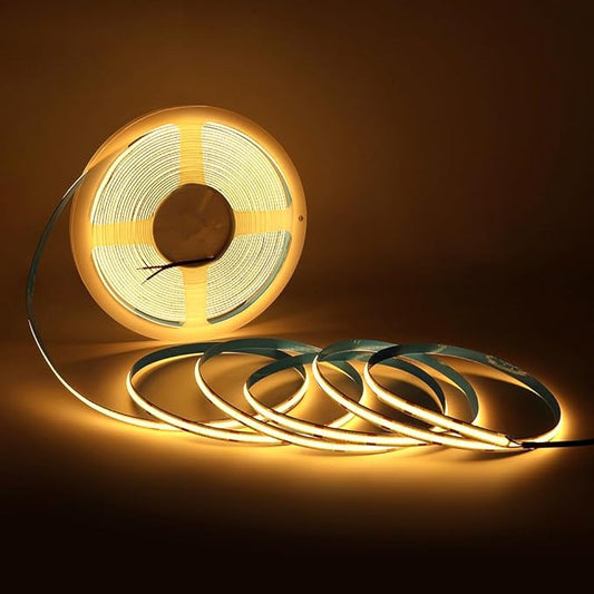 32.8FT COB LED Strip Light 24V 2700K RA90+ Flexible High Bright Dimmable LED Tape, 8mm Width Strip Light with 3840 LEDs for Home Indoor Lighting Decor (Without Power Supply or Adapter)