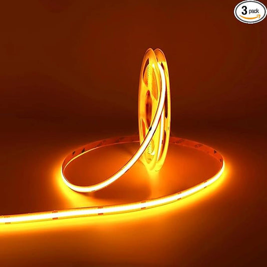 12V Gold COB LED Strip Light Self Adhesive, 480LEDs/m 16.4FT/5M CRI90 2200K Golden Yellow Amber Color LED Tape for Hotel Room Kitchen House Ceiling Decor (DC12V, Without Power Supply)