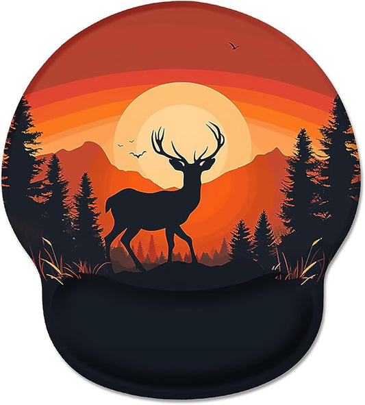 Ergonomic Mouse Pad Wrist Support, Sunset Deer Gel Mouse Pads with Wrist Rest, Comfortable Mousepad for Desk with Non-Slip Pain Relief PU Base for Gaming Work Accessories Home Office Decor