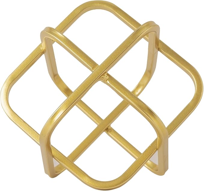 5.5" Gold Metal Geometric Sculpture, Modern Square Decorative Sphere, Small Tabletop Decoration Ball for Home Office Table Shelf Living Room Bedroom Desk Decor