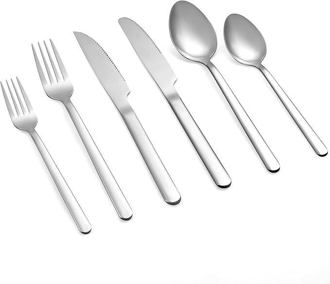 24 Pcs Silverware Set with Steak Knives, Stainless Steel Flatware Set for 4, Food-Grade Cutlery Set, Mirror Polished Tableware Eating Utensils Set for Kitchen, Knife Fork Spoon Set, Dishwasher Safe