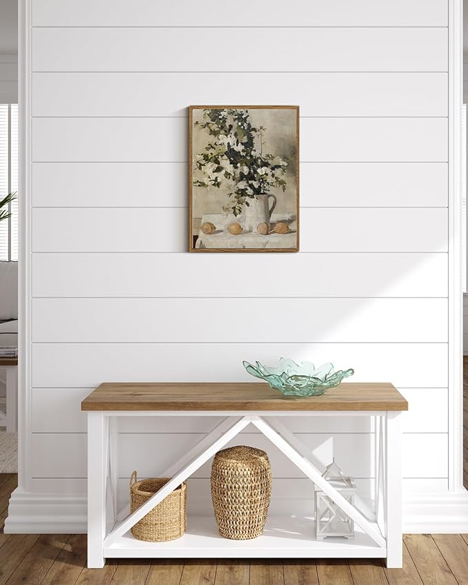 VIYYIEA Vintage Wall Art Kitchen Decor, Flowers and Lemons Pictures Painting Botanical Art, 12x16 in,Framed Canvas Prints Artwork, Earthy Farmhouse Decor for Dining Room Bathroom