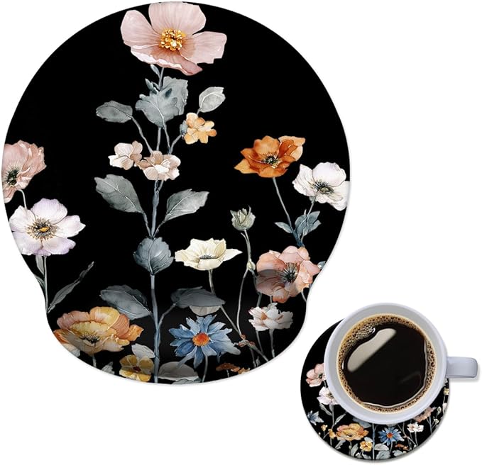 Mouse Pad with Wrist Support, Ergonomic Mouse Pad with Memory Foam Wrist Rest Cushion, Non-Slip Rubber Base Gaming Mice Pad for Home Office Computer Laptop,Cute Floral