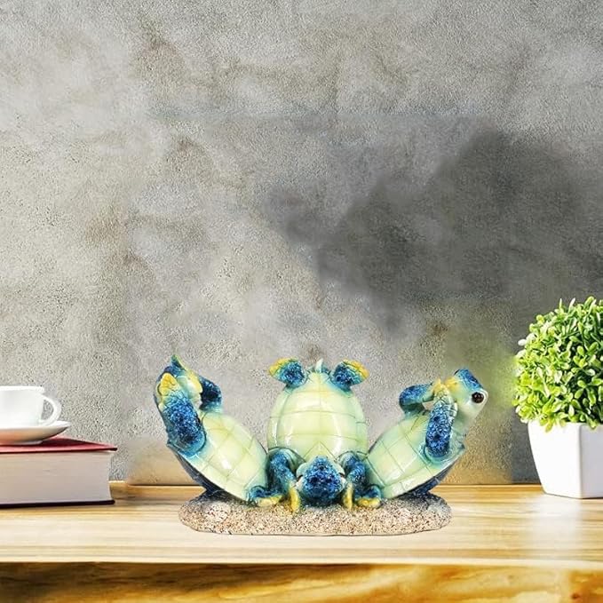 Resin Turtle Statue - Feng Shui Sea Turtle Figurine, Lucky Wealth Blue Aquatic Table Centerpiece, 6-Inch Decorative Sculpture for Home & Office