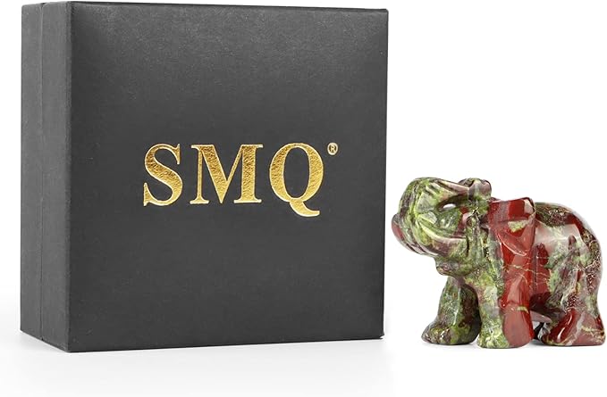 SMQ Dragon Bloodstone Crystal Elephant Statue,Hand Carved Quartz Gemstone Healing Elephant Stone Animal Carvings Figurine Crafts Decor Gifts