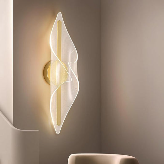 Gold Wall Lights 22.4In Acrylic Wall Sconce with Remote Control LED Dimmable Sconces Wall Lighting for Living Room Hallway Bathroom Bedroom Stairs
