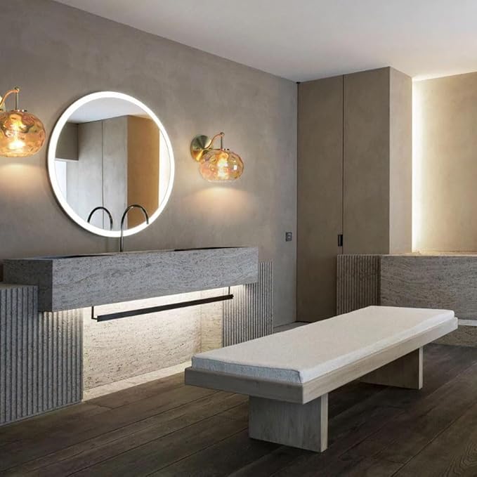 Gold Wall Sconce Light Amber Hammered Glass Vanity Lighting Brushed Brass Champagne Wall Lamp for Bathroom Over Mirror