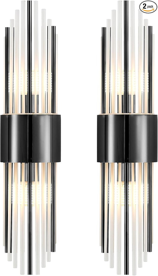 Wall sconces Set of Two, Black sconces Wall Set of 2, Black Vanity Wall Lights, Wall Lights for Living Room, Dresser Wall Sconce, with Clear Crystal, for Living Room, Bedroom, Bathroom