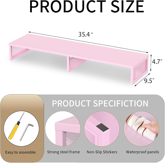 Dual Computer Monitor Stand Riser, Desk Organizers and Accessories, Printer & TV Stand, Desk Shelf, Office Desk Accessories & Desktop Workspace Organizer for Office Supplies, Pink