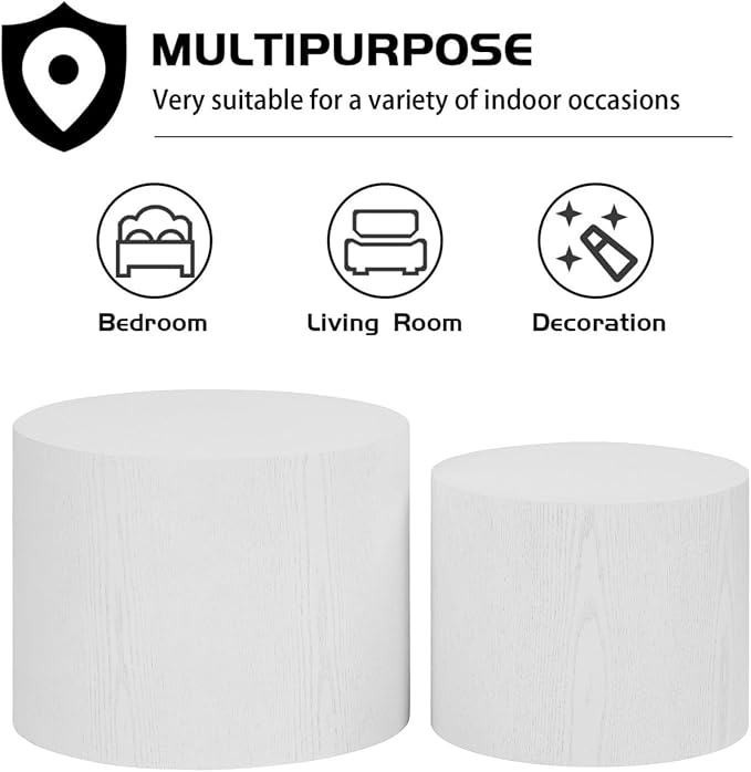Nesting Coffee Table Set of 2, Wood Round Coffee Table, Modern Coffee Table for Small Space Living Room, White