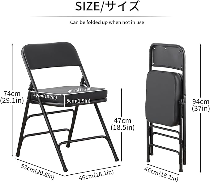 KAIHAOWIN 2 Pack Folding Chairs with Ultra Thick Padded Seat Foldable Chair Indoor Comfortable Metal Chairs with Soft Cushion-Black