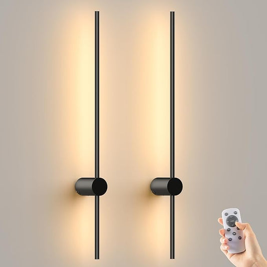 Battery Operated Wall Sconces Set of 2,10000mAh Rechargeable Wireless Sconces with Remote Control,Halloween Decor Dimmable Wall Lamps with 7 Colors,35.4 Inch Modern Black Wall Lights