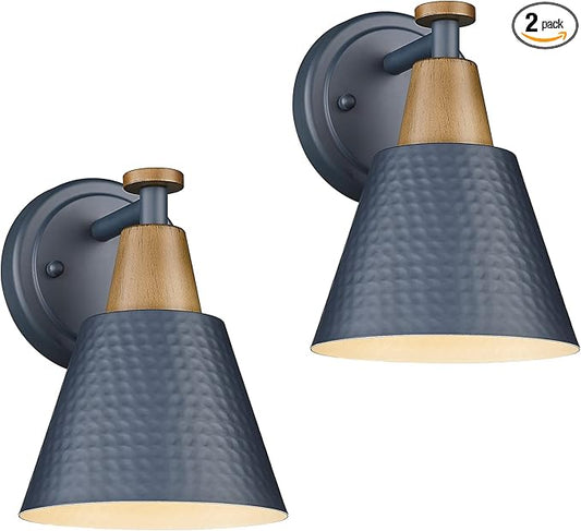 FEMILA Modern Wall Sconces Set of 2, 1-Light Wall Lighting Bathroom Sconces Single Vanity Light, Hammered Metal Shade, Dark Blue,4FG59B-2 Blue